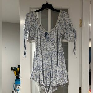 Urban Outfitters Blue and White Floral Romper